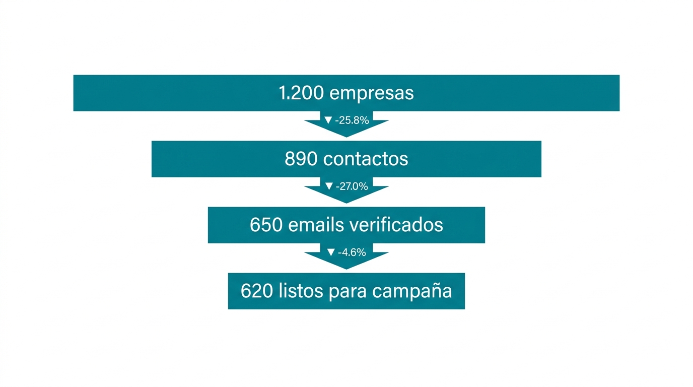 Embudo de datos: de 1.200 empresas a 620 contactos listos para campaña